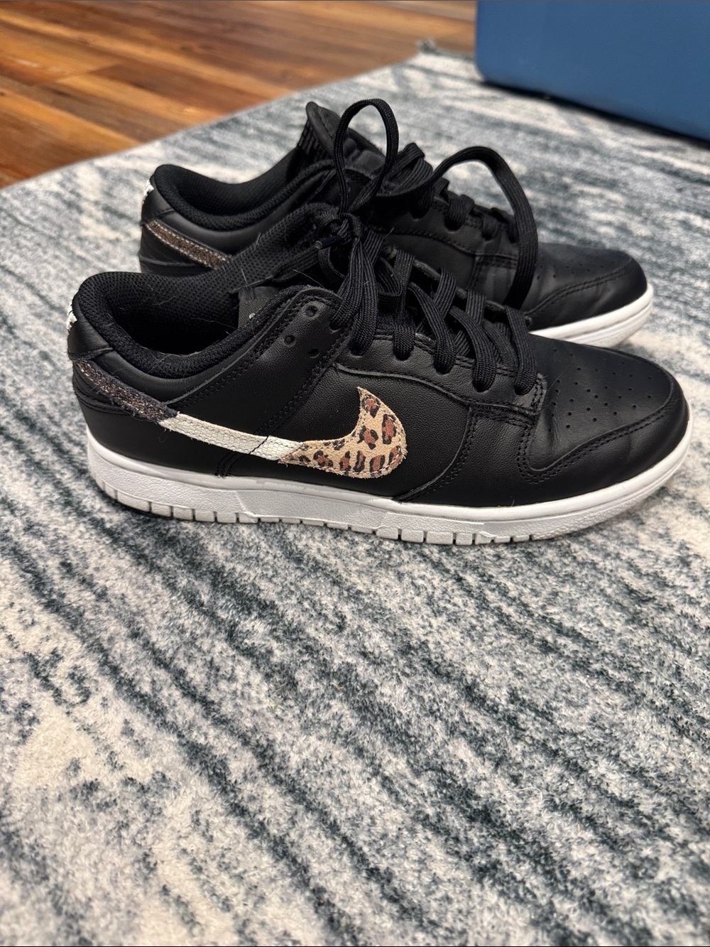 Nike Women's Black Low-Top Sneakers with Leopard-Print Swoosh